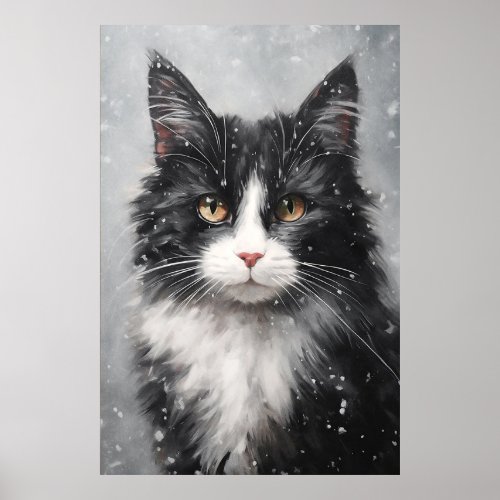 Black cat in snow poster