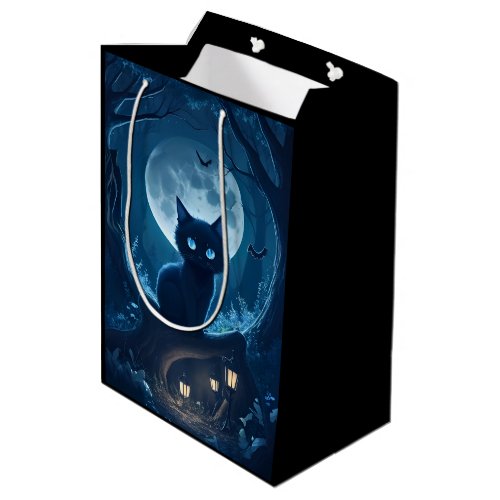 Black Cat in Spooky Forest  Medium Gift Bag