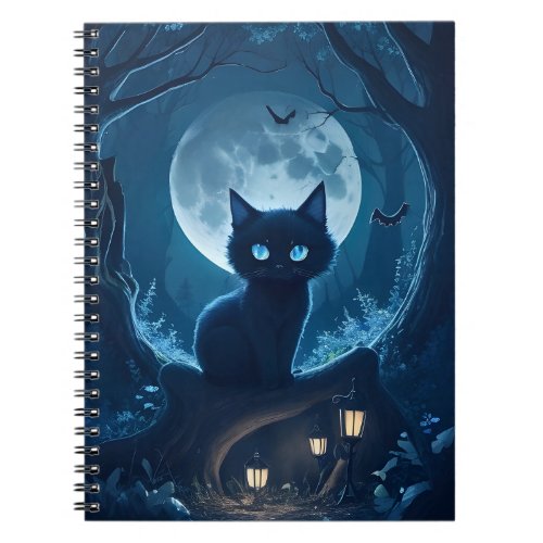 Black Cat in Spooky Forest Notebook