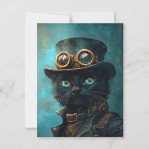 Black Cat in Steampunk Costume Postcard