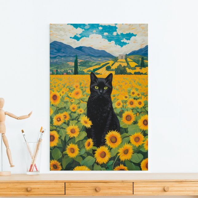Black Cat in Sunflower Field Canvas Print (Creator Uploaded)