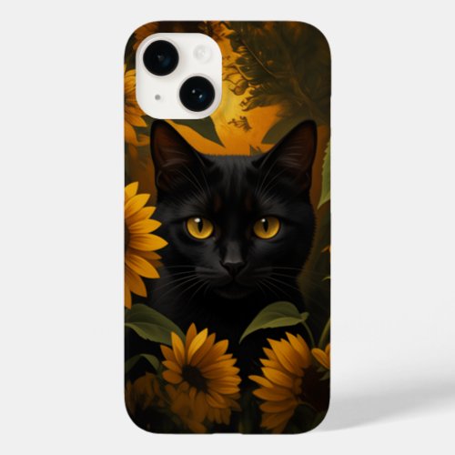 Black Cat in Sunflower Garden Aesthetic  Case-Mate iPhone 14 Case
