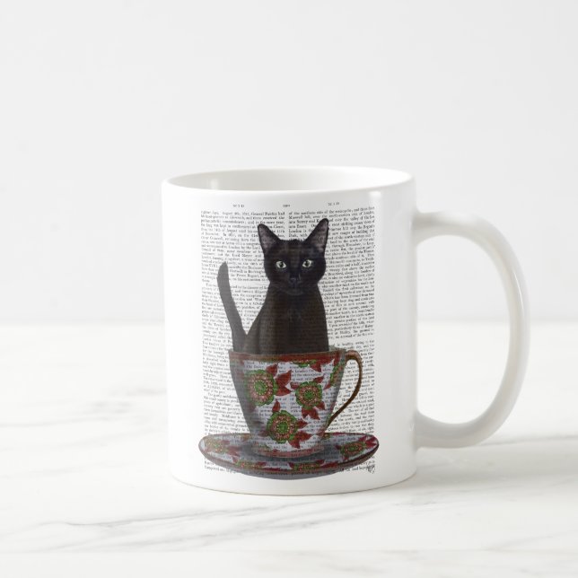 Black Cat in Teacup Coffee Mug (Right)