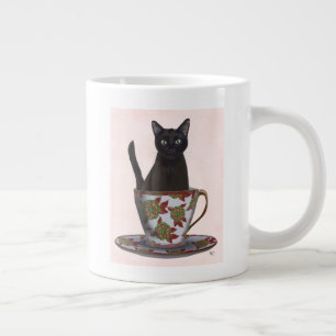 Black Cat in Teacup Giant Coffee Mug