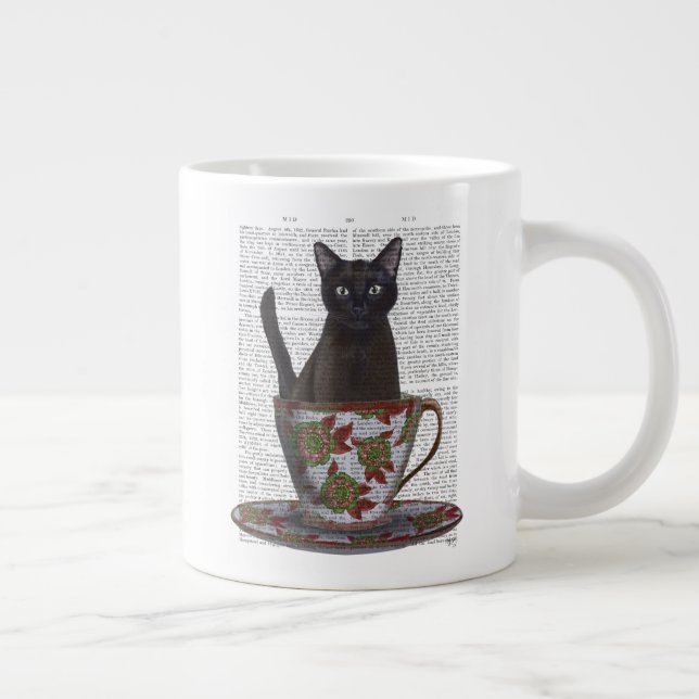 Black Cat in Teacup Giant Coffee Mug (Right)