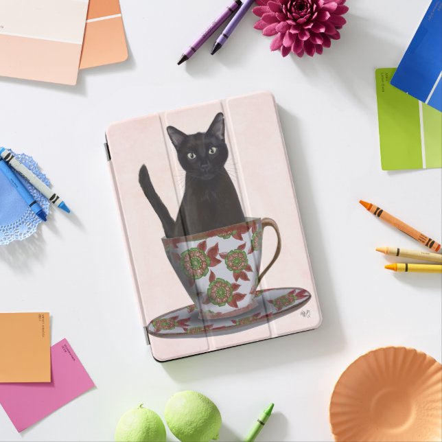Black Cat in Teacup iPad Pro Cover (Desk)