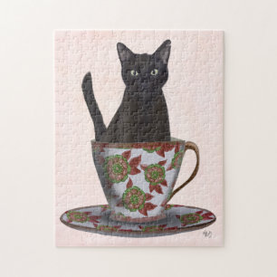 Black Cat in Teacup Jigsaw Puzzle