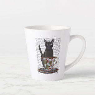 Black Cat in Teacup Latte Mug