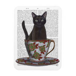 Black Cat in Teacup Magnet