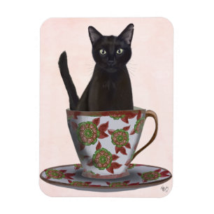 Black Cat in Teacup Magnet