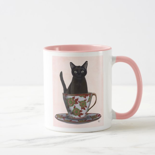 Black Cat in Teacup Mug (Right)