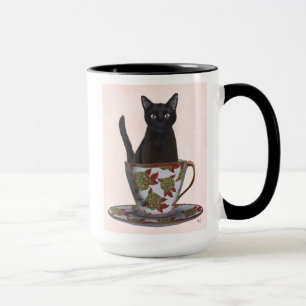 Black Cat in Teacup Mug