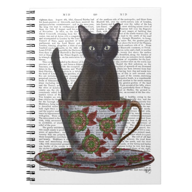 Black Cat in Teacup Notebook (Front)