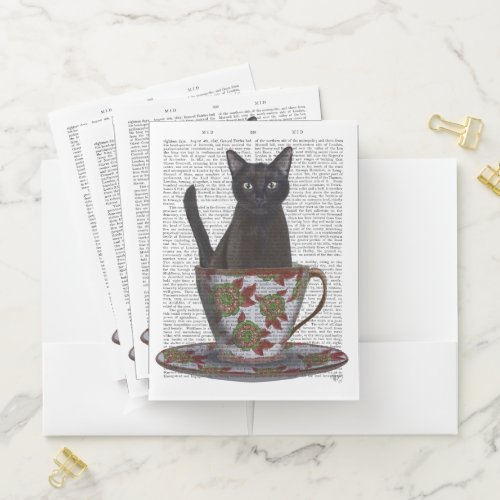 Black Cat in Teacup Pocket Folder