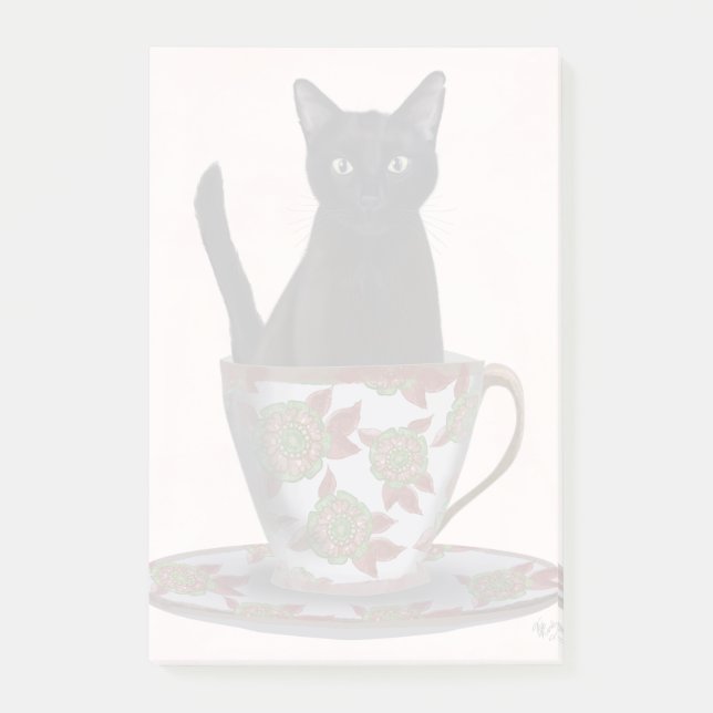 Black Cat in Teacup Post-it Notes (Front)