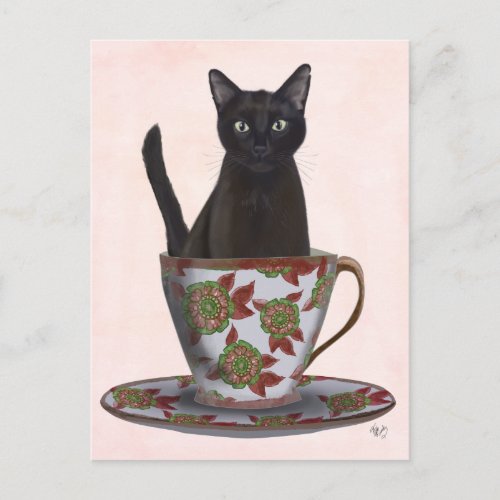 Black Cat in Teacup Postcard