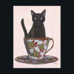 Black Cat in Teacup Postcard<br><div class="desc">Black Cat in Teacup by FabFunky. Features a cat sitting in a beautiful floral teacup. | 191544D</div>
