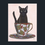 Black Cat in Teacup Postcard<br><div class="desc">Black Cat in Teacup by FabFunky. Features a cat sitting in a beautiful floral teacup. | 191544D</div>