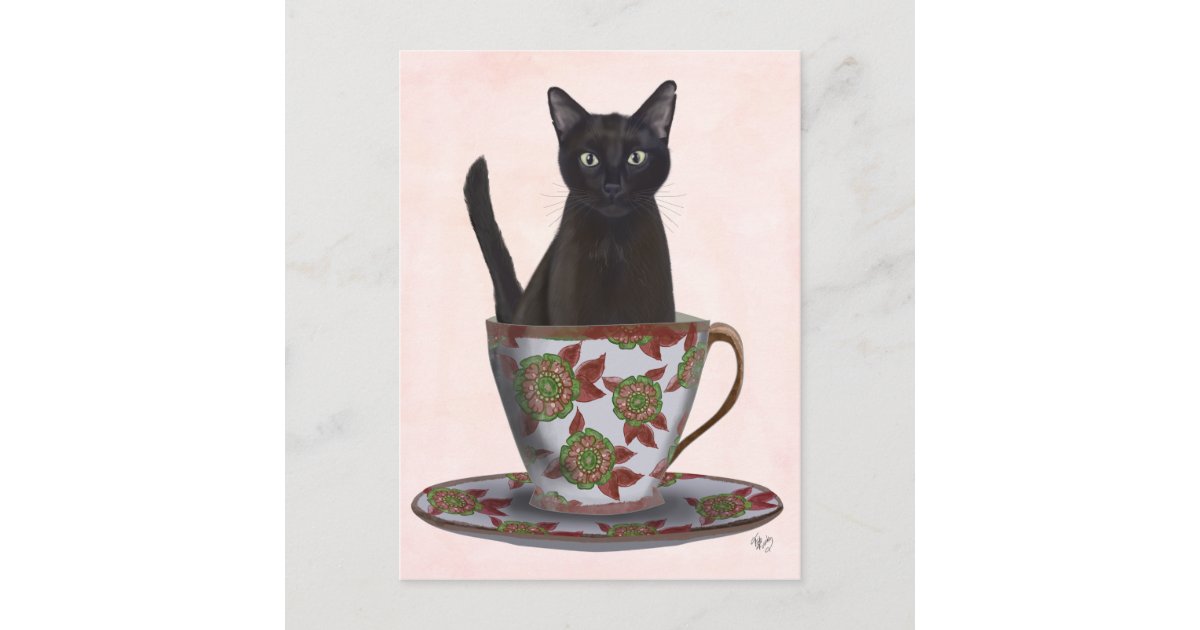 Black Cat in Teacup Postcard | Zazzle.com