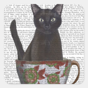 Black Cat in Teacup Square Sticker