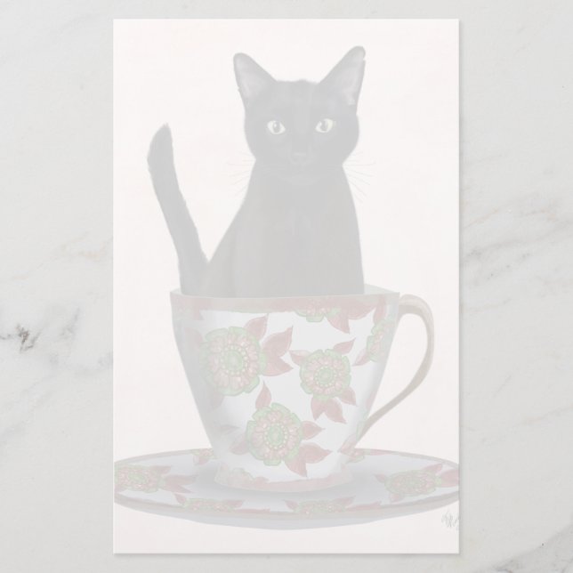 Black Cat in Teacup Stationery (Front)