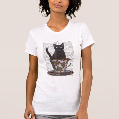 Black Cat in Teacup T_Shirt