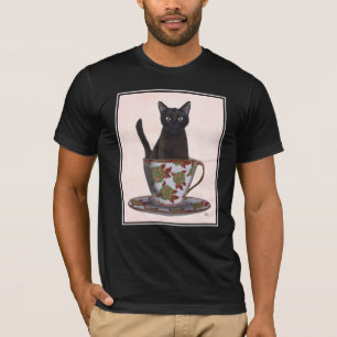 Black Cat in Teacup T-Shirt