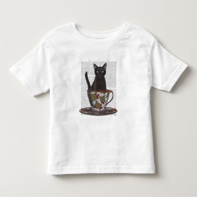 Black Cat in Teacup Toddler T-shirt (Front)