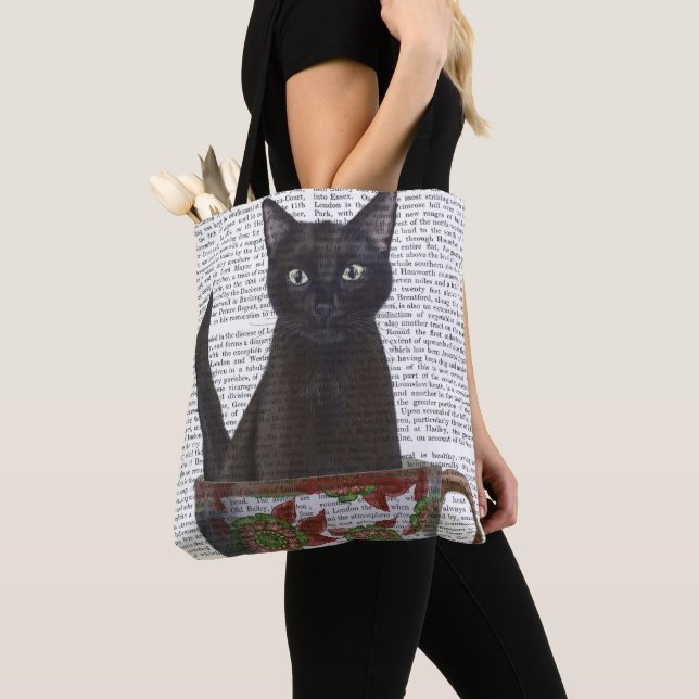 Black Cat in Teacup Tote Bag (Close Up)