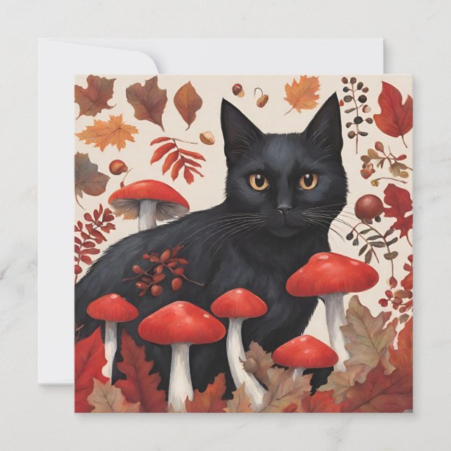 Black Cat in the Autumn Forest Holiday Card (Front)