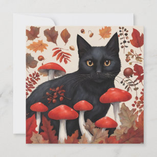 Black Cat in the Autumn Forest Holiday Card