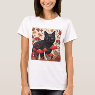 Black Cat in the Autumn Forest T-Shirt