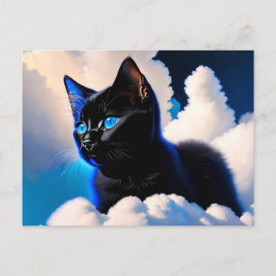 black cat in the clouds postcard