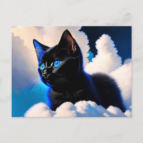 black cat in the clouds postcard