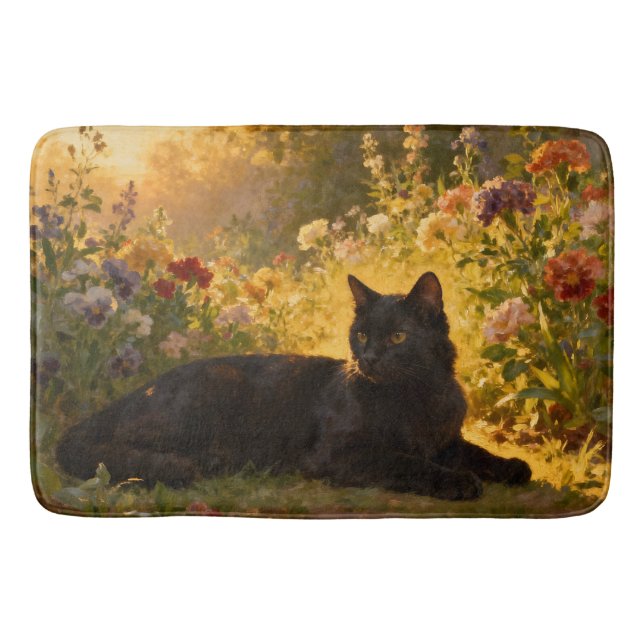 Black Cat in the Flowers I Bath Mat (Front)