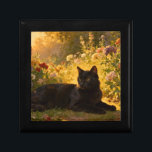 Black Cat in the Flowers I Gift Box<br><div class="desc">A black cat resting regally in a garden of colorful flowers,  captured in warm,  golden hour light. Rendered with the depth and texture of a classical oil painting.</div>