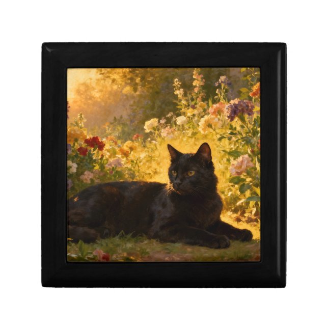 Black Cat in the Flowers I Gift Box (Front)