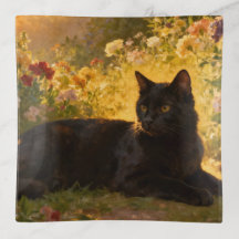 Black Cat in the Flowers I