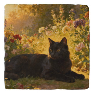 Black Cat in the Flowers I Trivet