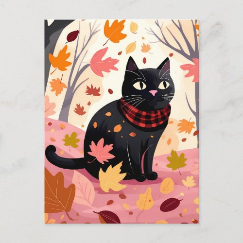 Black cat in the forest postcard