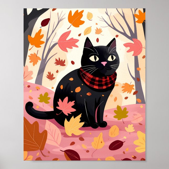 Black cat in the forest poster (Front)