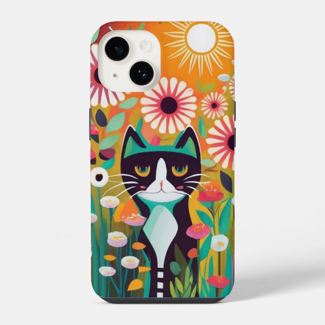 Black Cat in The Garden iPhone Case (Back)