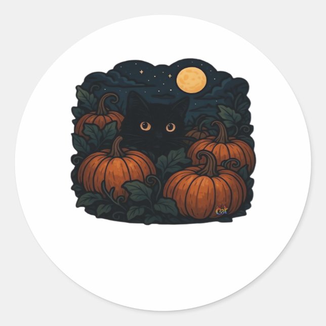 Black Cat in the Patch Classic T-Shirt Classic Round Sticker (Front)
