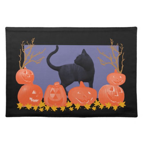 Black Cat In The Pumpkin Patch Placemat