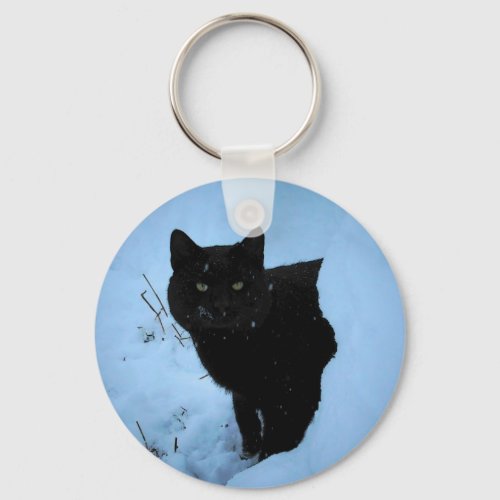 Black Cat in the Snow Keychain