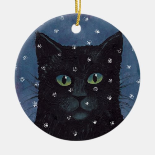 Black Cat in the Snow Ornament