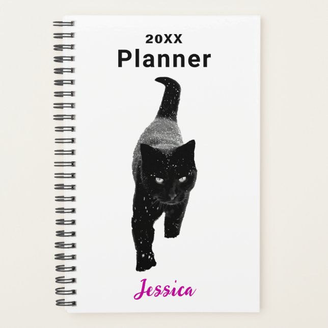 Black Cat in the Snow Personalized Name Planner (Front)
