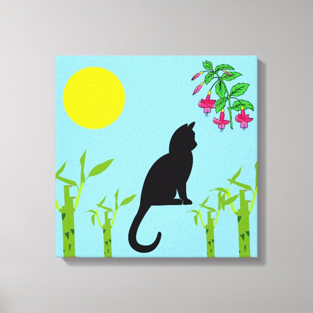 Black Cat in the Sunlit Garden Canvas Print (Front)