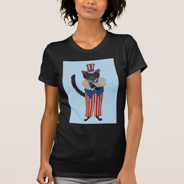 Black Cat In Uncle Sam Suit T-Shirt (Front)