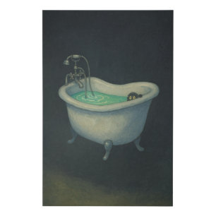 Black Cat in Vintage Clawfoot Bathtub Poster Faux Canvas Print
